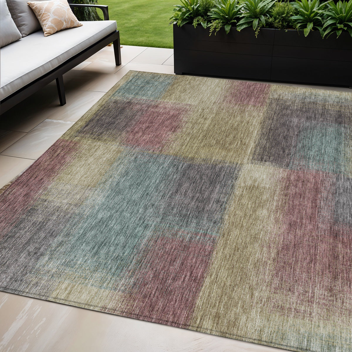 5 X 8 Beige Mauve And Brown Abstract Washable Indoor Outdoor Area Rug