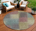 8 Beige Mauve And Brown Round Abstract Washable Indoor Outdoor Area Rug