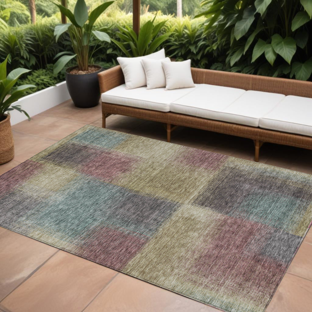 8 X 10 Beige Mauve And Brown Abstract Washable Indoor Outdoor Area Rug