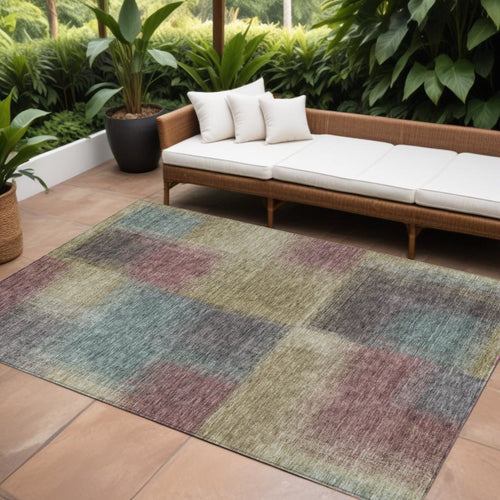 10 X 14 Beige Mauve And Brown Abstract Washable Indoor Outdoor Area Rug