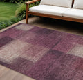 8 X 10 Plum Mauve And Beige Abstract Washable Indoor Outdoor Area Rug