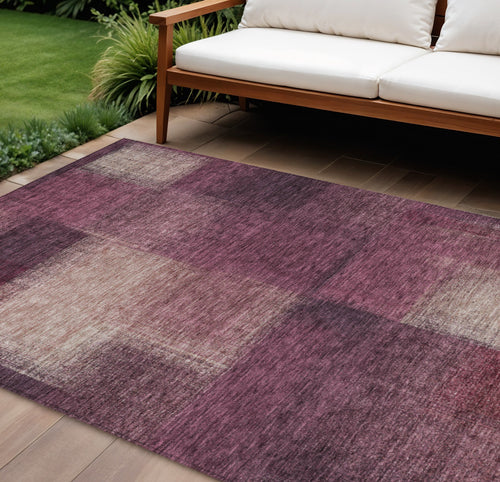 10 X 14 Plum Mauve And Beige Abstract Washable Indoor Outdoor Area Rug