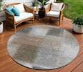 8 Silver Gray And Beige Round Abstract Washable Indoor Outdoor Area Rug