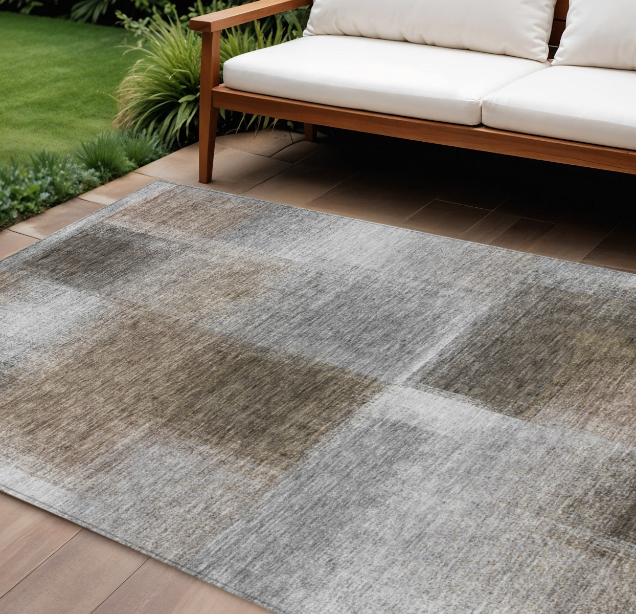 10 X 14 Silver Gray And Beige Abstract Washable Indoor Outdoor Area Rug