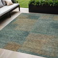 5 X 8 Teal Blue Brown And Taupe Abstract Washable Indoor Outdoor Area Rug