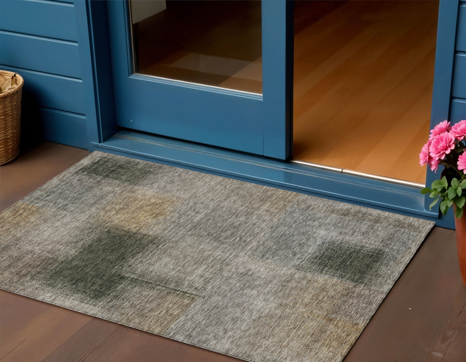 3 X 5 Taupe Gray And Beige Abstract Washable Indoor Outdoor Area Rug