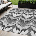 5 X 8 Gray Silver And Charcoal Ikat Washable Indoor Outdoor Area Rug