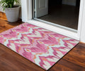 3 X 5 Pink Mauve And Orange Ikat Washable Indoor Outdoor Area Rug