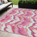 5 X 8 Pink Mauve And Orange Ikat Washable Indoor Outdoor Area Rug
