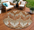 8 Orange Beige And Copper Round Ikat Washable Indoor Outdoor Area Rug