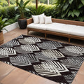 8 X 10 Black Silver And Charcoal Floral Washable Indoor Outdoor Area Rug