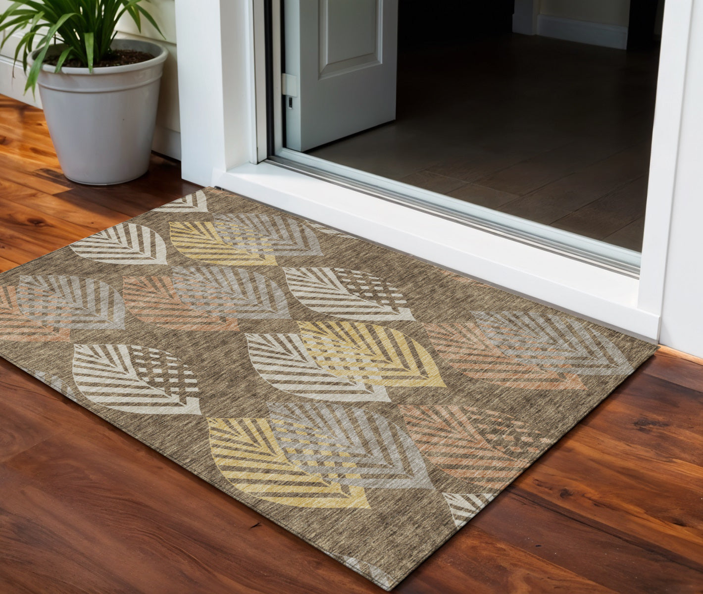 3 X 5 Chocolate Beige And Gray Floral Washable Indoor Outdoor Area Rug