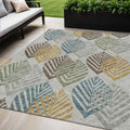 5 X 8 Gray Silver And Teal Blue Floral Washable Indoor Outdoor Area Rug