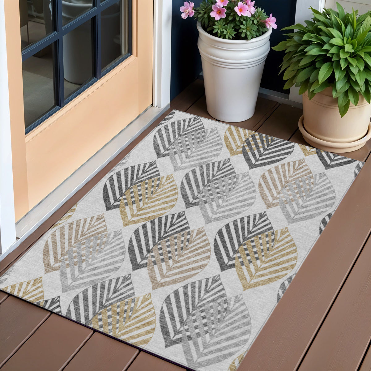 3 X 5 Silver Gray And Gold Floral Washable Indoor Outdoor Area Rug