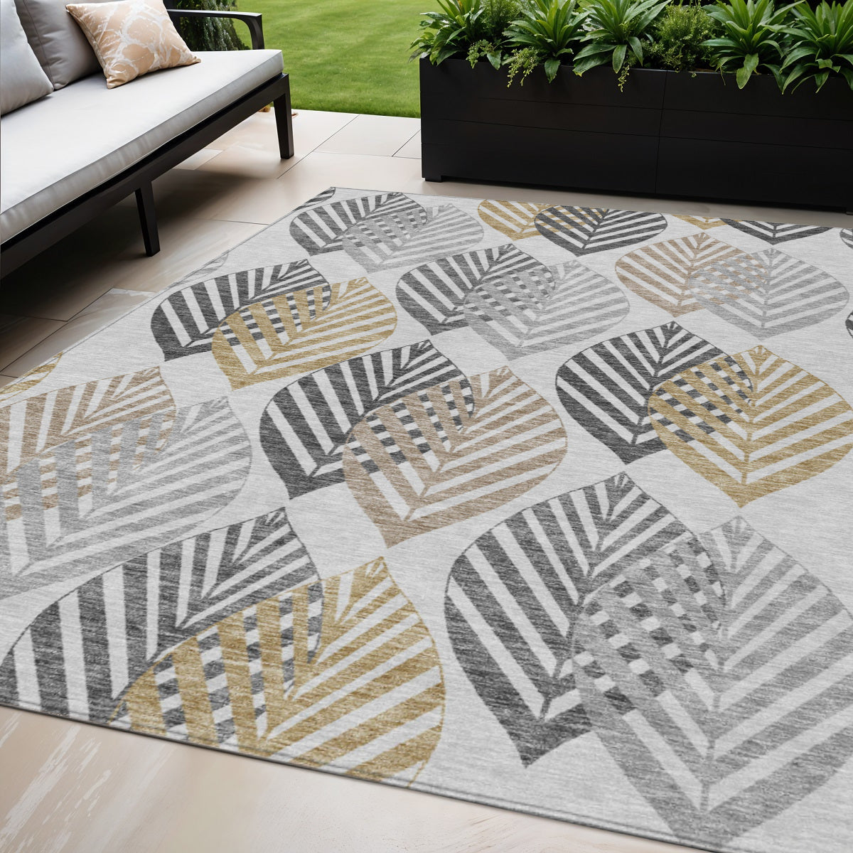 5 X 8 Silver Gray And Gold Floral Washable Indoor Outdoor Area Rug