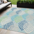 5 X 8 Teal Blue Aqua And Navy Blue Floral Washable Indoor Outdoor Area Rug