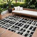 8 X 10 Black Gray And Silver Striped Washable Indoor Outdoor Area Rug