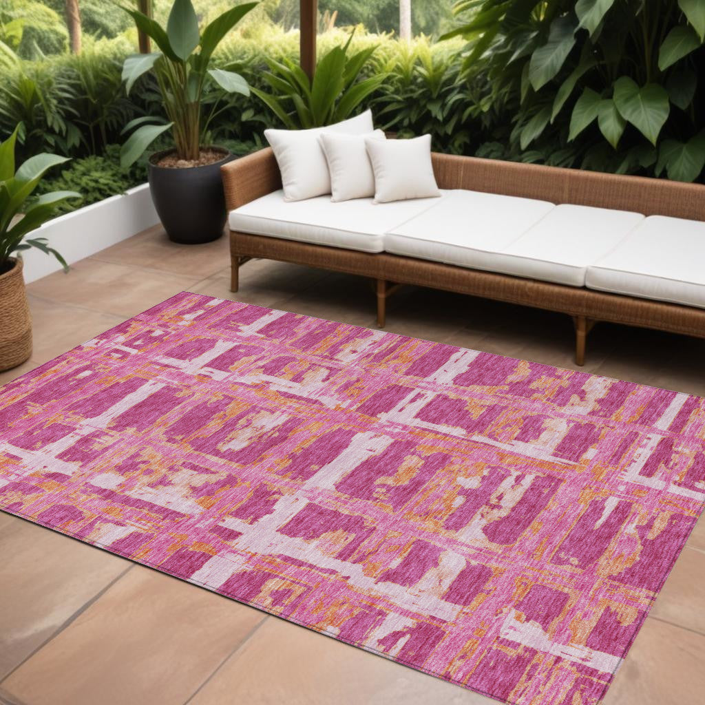 9 X 12 Blush Pink And Orange Striped Washable Indoor Outdoor Area Rug