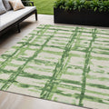 5 X 8 Artichoke Green And Emerald Striped Washable Indoor Outdoor Area Rug