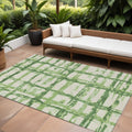 10 X 14 Artichoke Green And Emerald Striped Washable Indoor Outdoor Area Rug