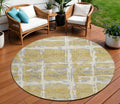 8 Gold Beige And Gray Round Striped Washable Indoor Outdoor Area Rug