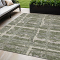 5 X 8 Olive Green Gray And Beige Striped Washable Indoor Outdoor Area Rug