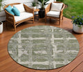8 Olive Green Gray And Beige Round Striped Washable Indoor Outdoor Area Rug