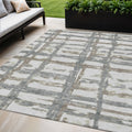 5 X 8 Silver Taupe And Gray Striped Washable Indoor Outdoor Area Rug