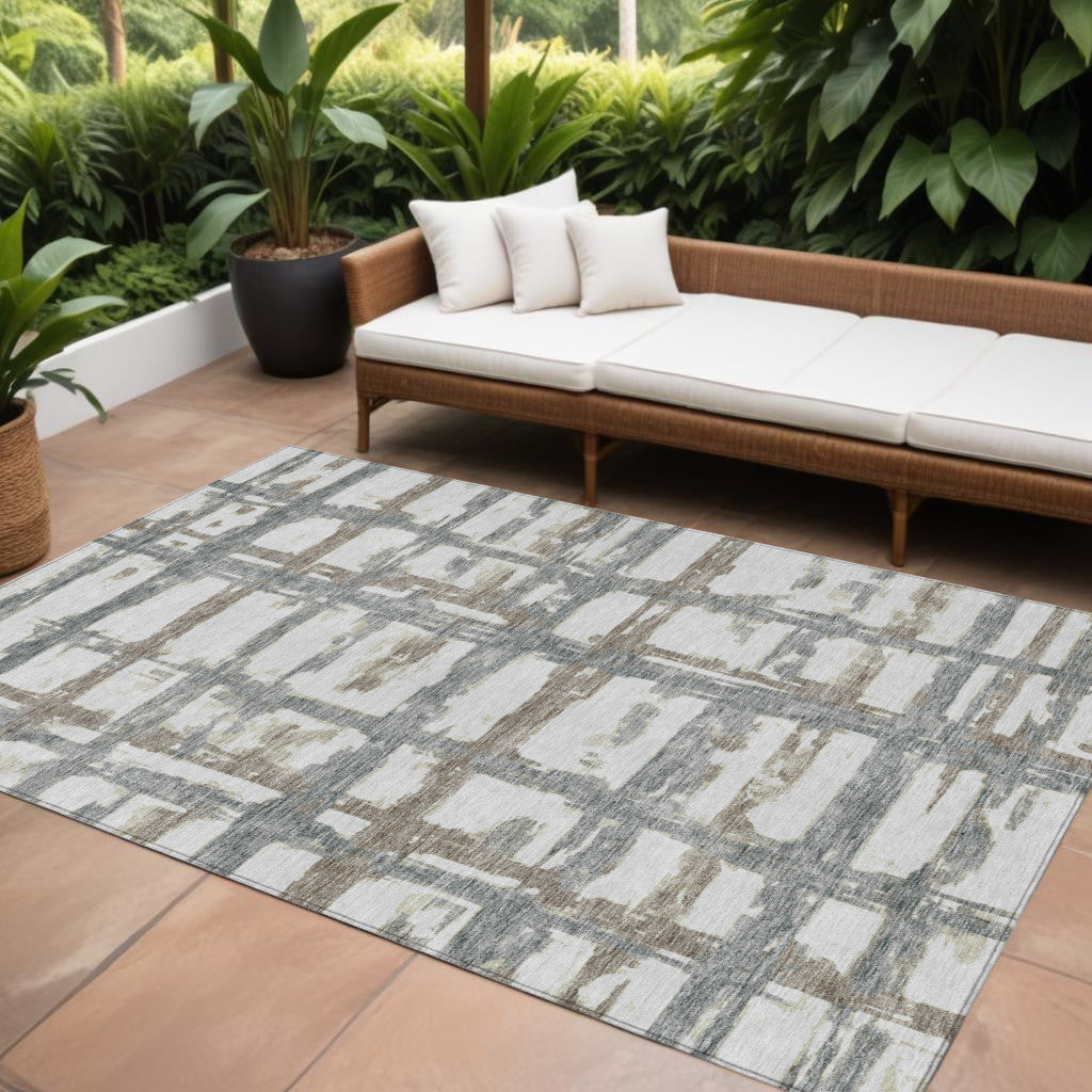 8 X 10 Silver Taupe And Gray Striped Washable Indoor Outdoor Area Rug