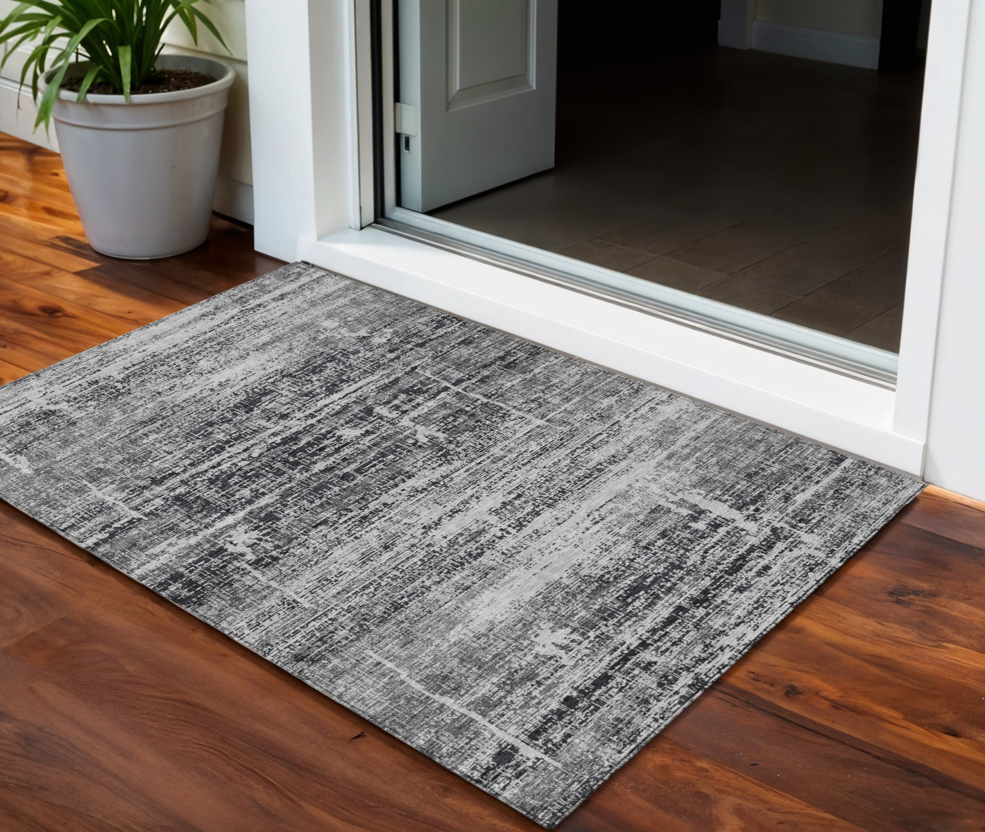 3 X 5 Black Gray And Charcoal Abstract Washable Indoor Outdoor Area Rug