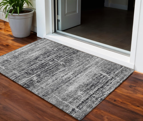 3 X 5 Black Gray And Charcoal Abstract Washable Indoor Outdoor Area Rug