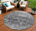 8 Black Gray And Charcoal Round Abstract Washable Indoor Outdoor Area Rug