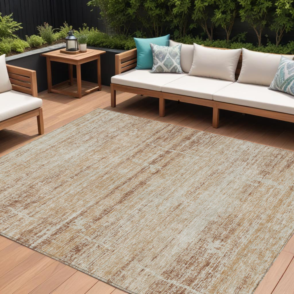 9 X 12 Copper Beige And Taupe Abstract Washable Indoor Outdoor Area Rug