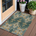 3 X 5 Green Gray And Gold Ikat Washable Indoor Outdoor Area Rug