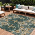 9 X 12 Green Gray And Gold Ikat Washable Indoor Outdoor Area Rug