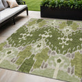 5 X 8 Olive Green And Artichoke Green Ikat Washable Indoor Outdoor Area Rug