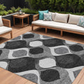 9 X 12 Black Silver And Charcoal Ogee Washable Indoor Outdoor Area Rug