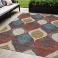5 X 8 Brown Taupe And Teal Blue Ogee Washable Indoor Outdoor Area Rug