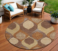 8 Copper Beige And Taupe Round Ogee Washable Indoor Outdoor Area Rug