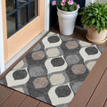 3 X 5 Gray Beige And Taupe Ogee Washable Indoor Outdoor Area Rug