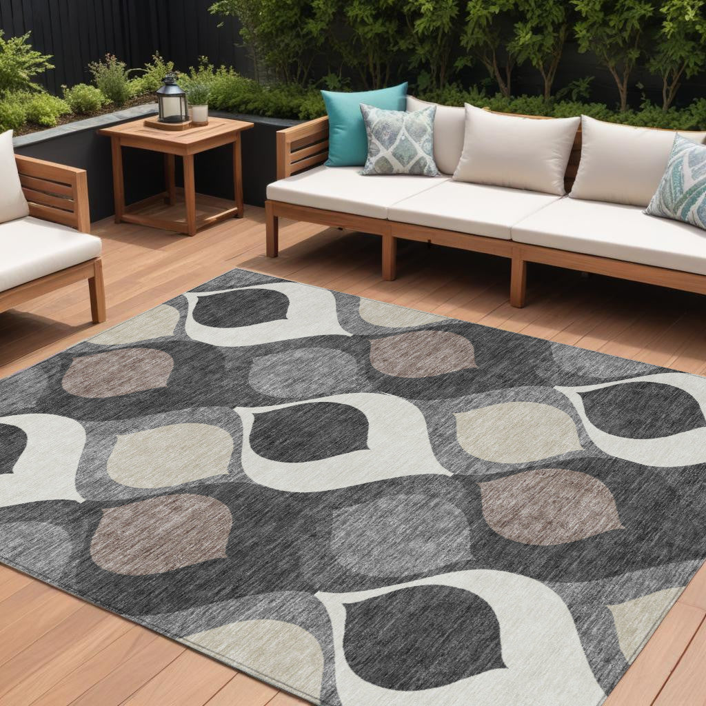 10 X 14 Gray Beige And Taupe Ogee Washable Indoor Outdoor Area Rug