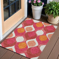 3 X 5 Pink Mauve And Orange Ogee Washable Indoor Outdoor Area Rug