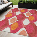 5 X 8 Pink Mauve And Orange Ogee Washable Indoor Outdoor Area Rug
