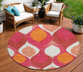 8 Pink Mauve And Orange Round Ogee Washable Indoor Outdoor Area Rug