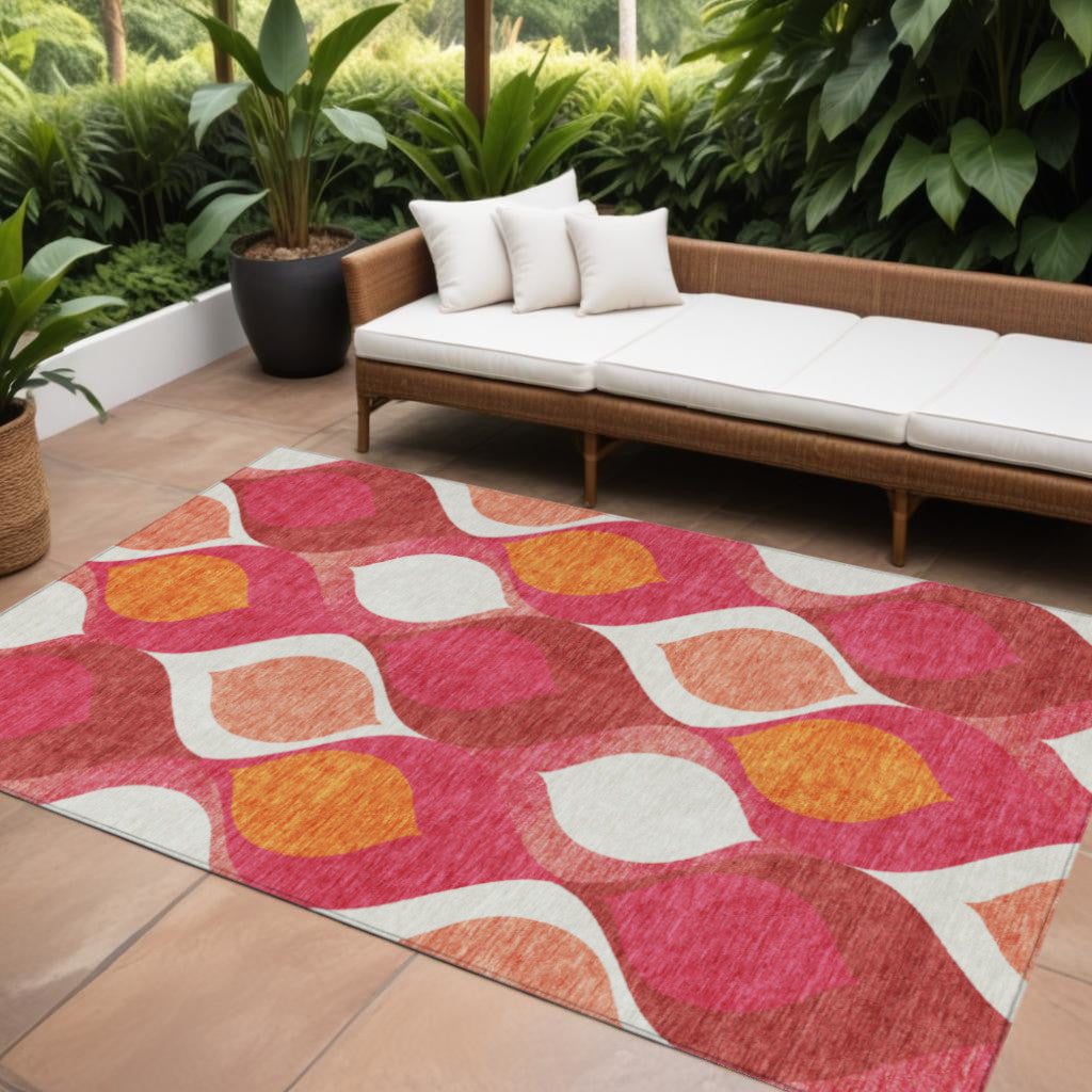 8 X 10 Pink Mauve And Orange Ogee Washable Indoor Outdoor Area Rug