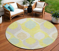 8 Yellow Mint Green And Beige Round Ogee Washable Indoor Outdoor Area Rug