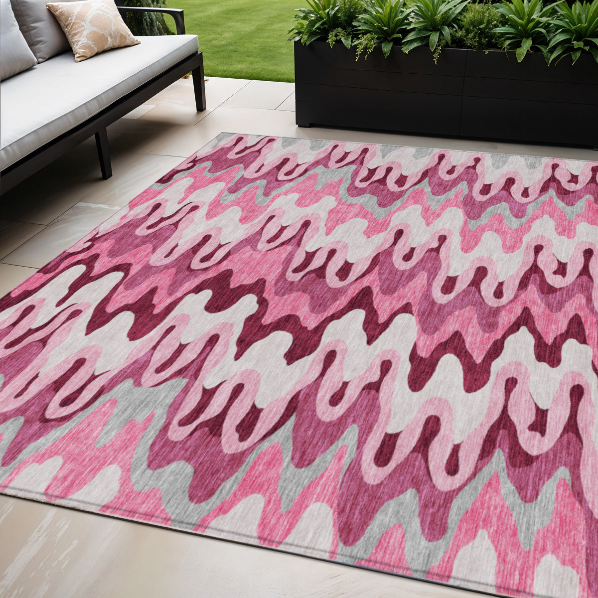 5 X 8 Blush Pink And Mauve Abstract Washable Indoor Outdoor Area Rug