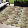 5 X 8 Chocolate Copper And Artichoke Green Abstract Washable Indoor Outdoor Area Rug