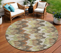 8 Chocolate Copper And Artichoke Green Round Abstract Washable Indoor Outdoor Area Rug