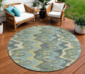 8 Sage And Artichoke Green Round Abstract Washable Indoor Outdoor Area Rug